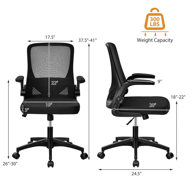 Swivel Mesh Office Chair with Foldable Backrest and Flip-Up Arms-Black by DirectDeals