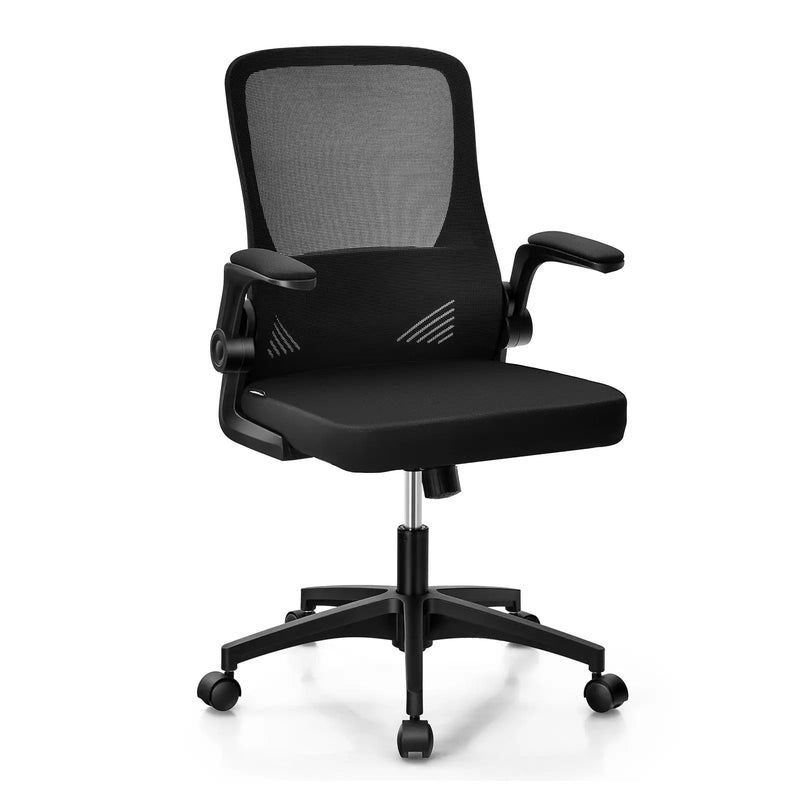 Swivel Mesh Office Chair with Foldable Backrest and Flip-Up Arms-Black by DirectDeals
