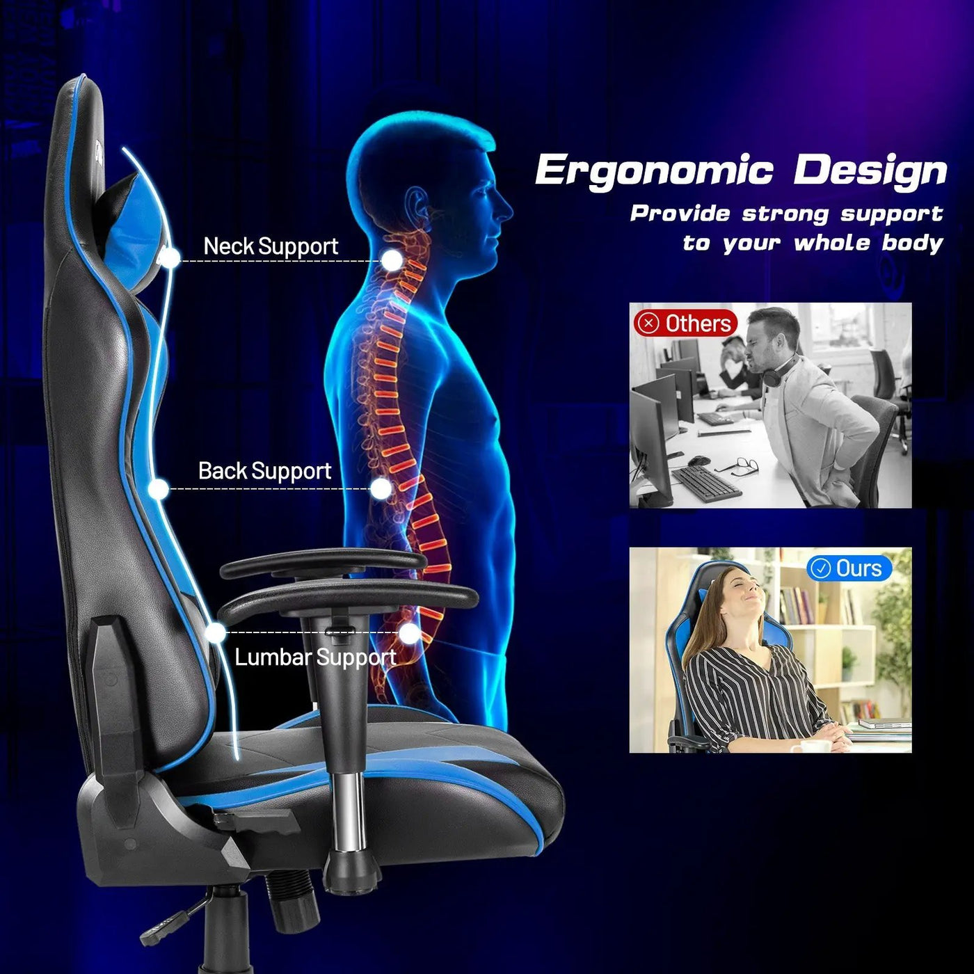 Gaming Chair Adjustable Swivel Racing Style Computer Office Chair by DirectDeals
