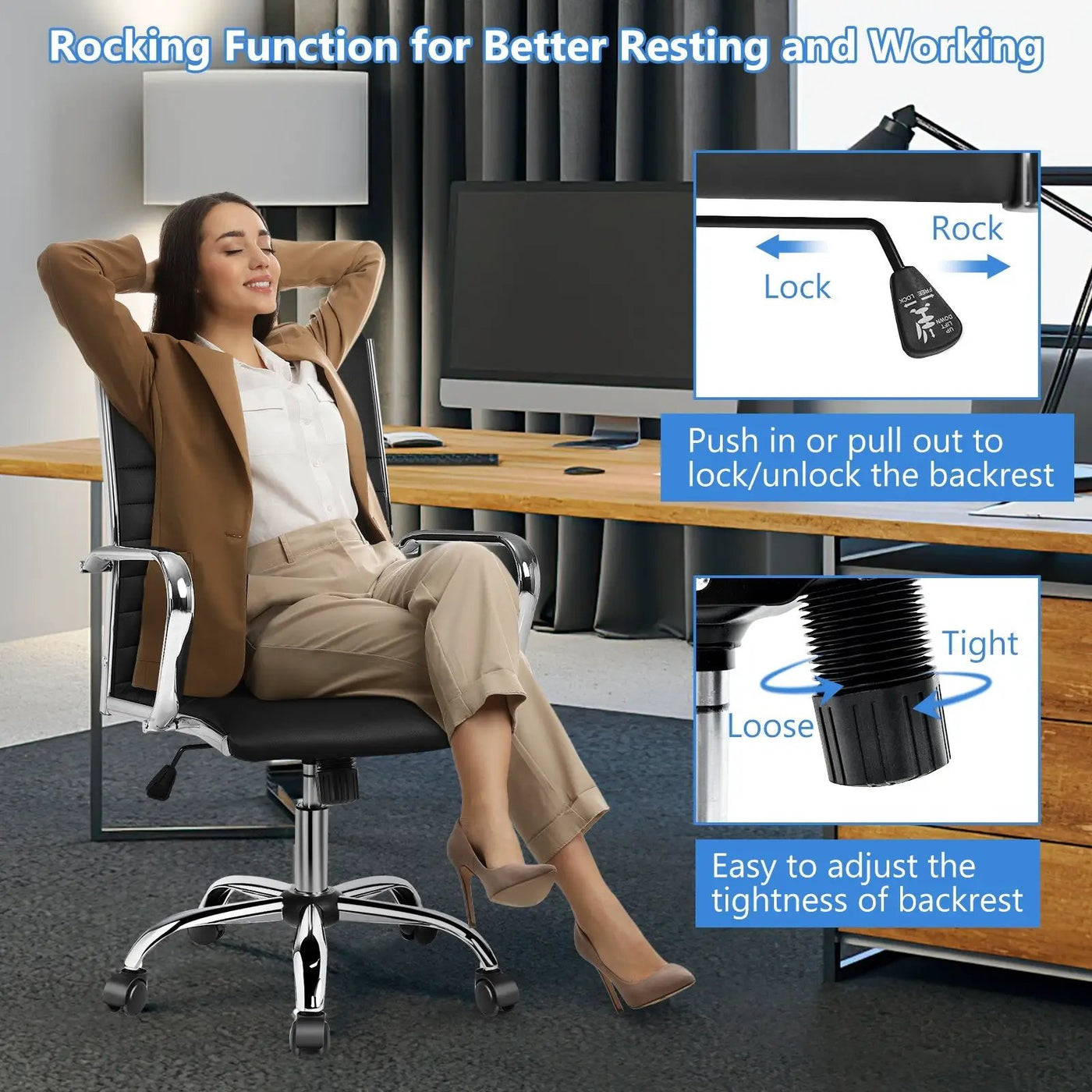 High Back Ribbed Office Chair with Armrests by DirectDeals