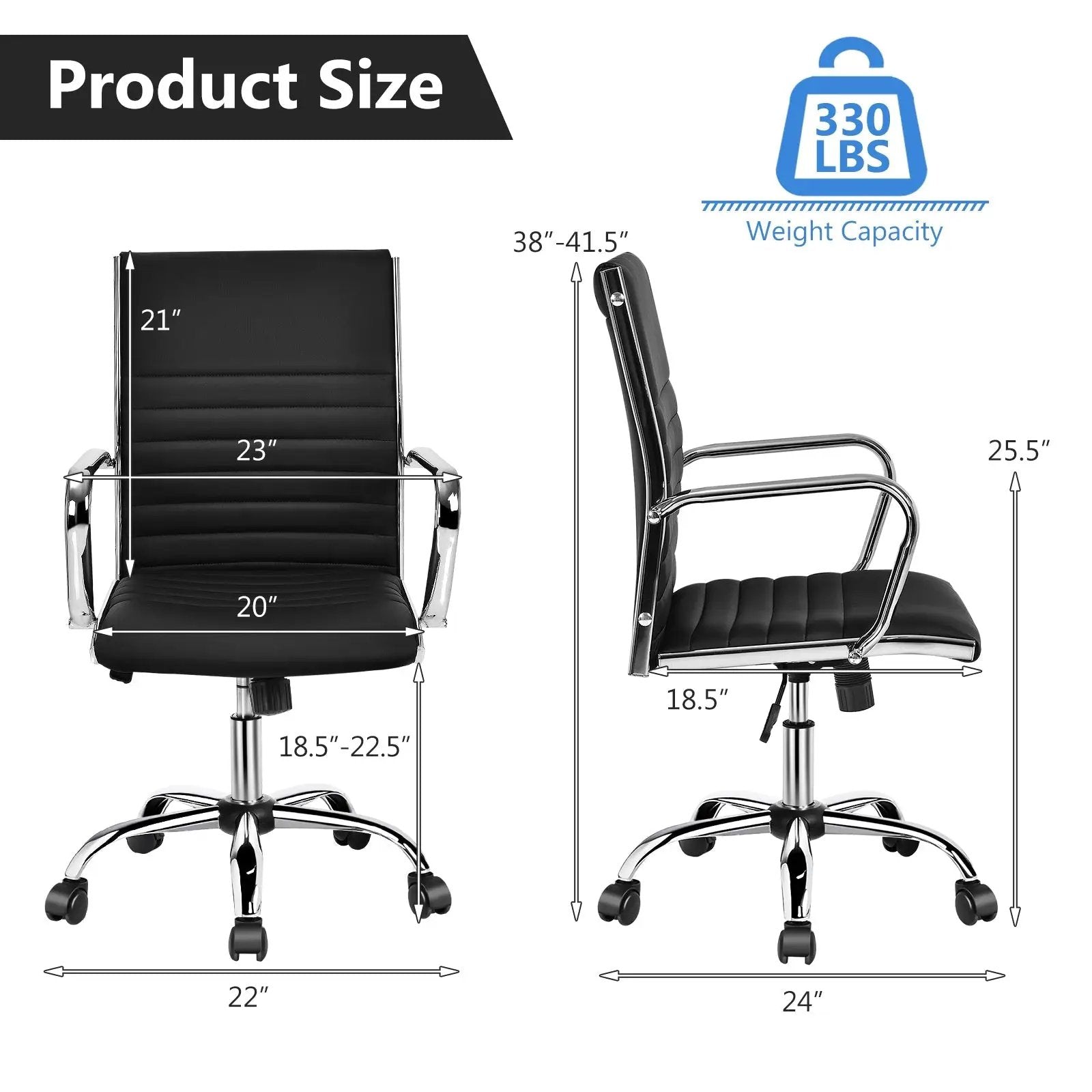 High Back Ribbed Office Chair with Armrests by DirectDeals