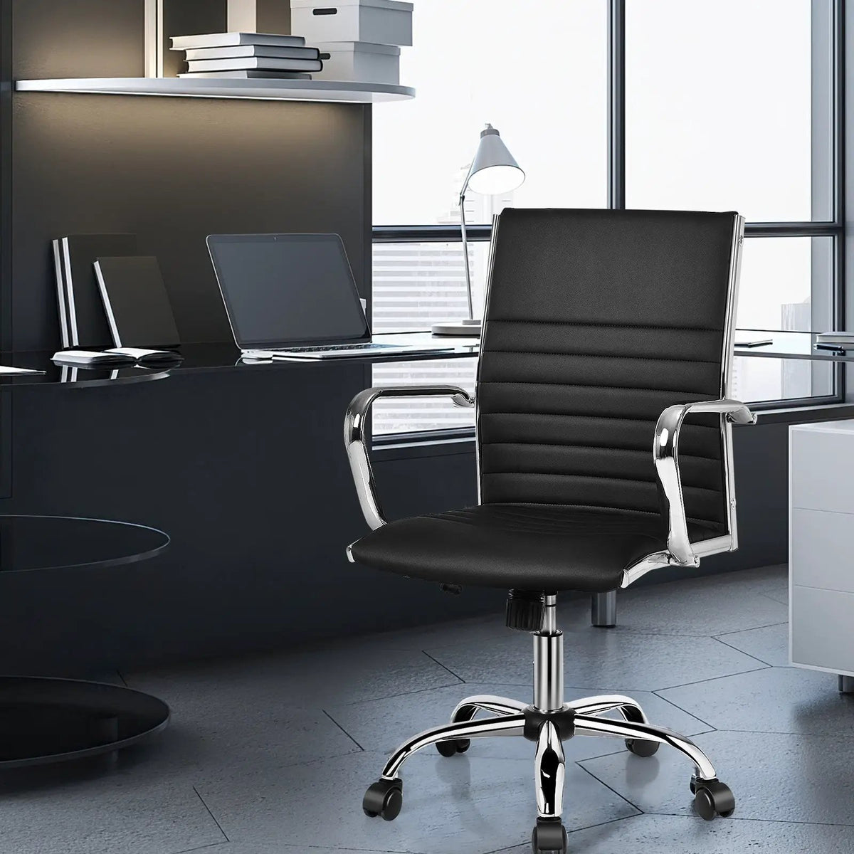 High Back Ribbed Office Chair with Armrests by DirectDeals
