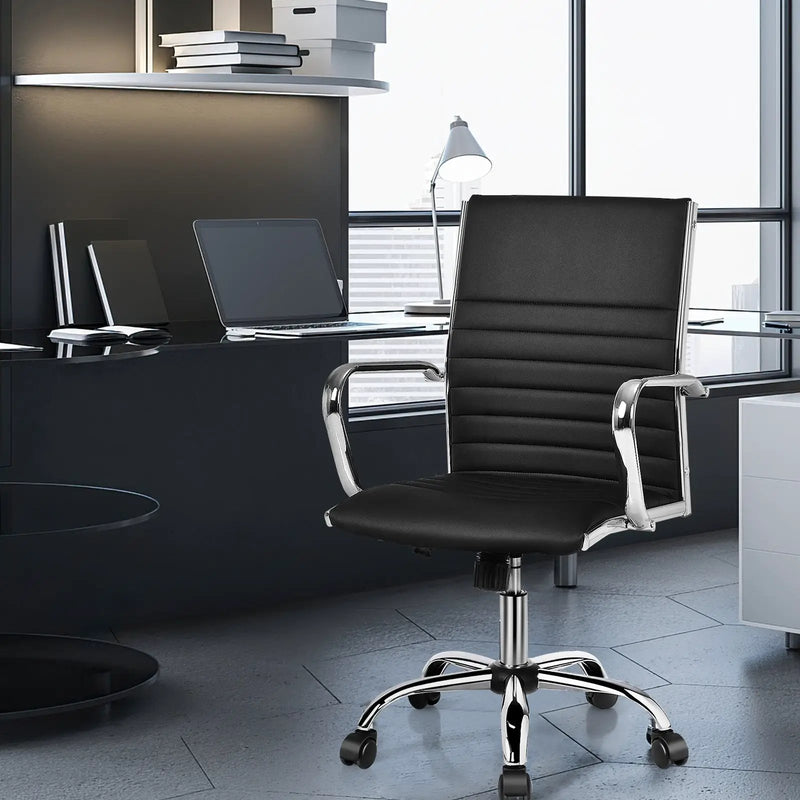 High Back Ribbed Office Chair with Armrests by DirectDeals