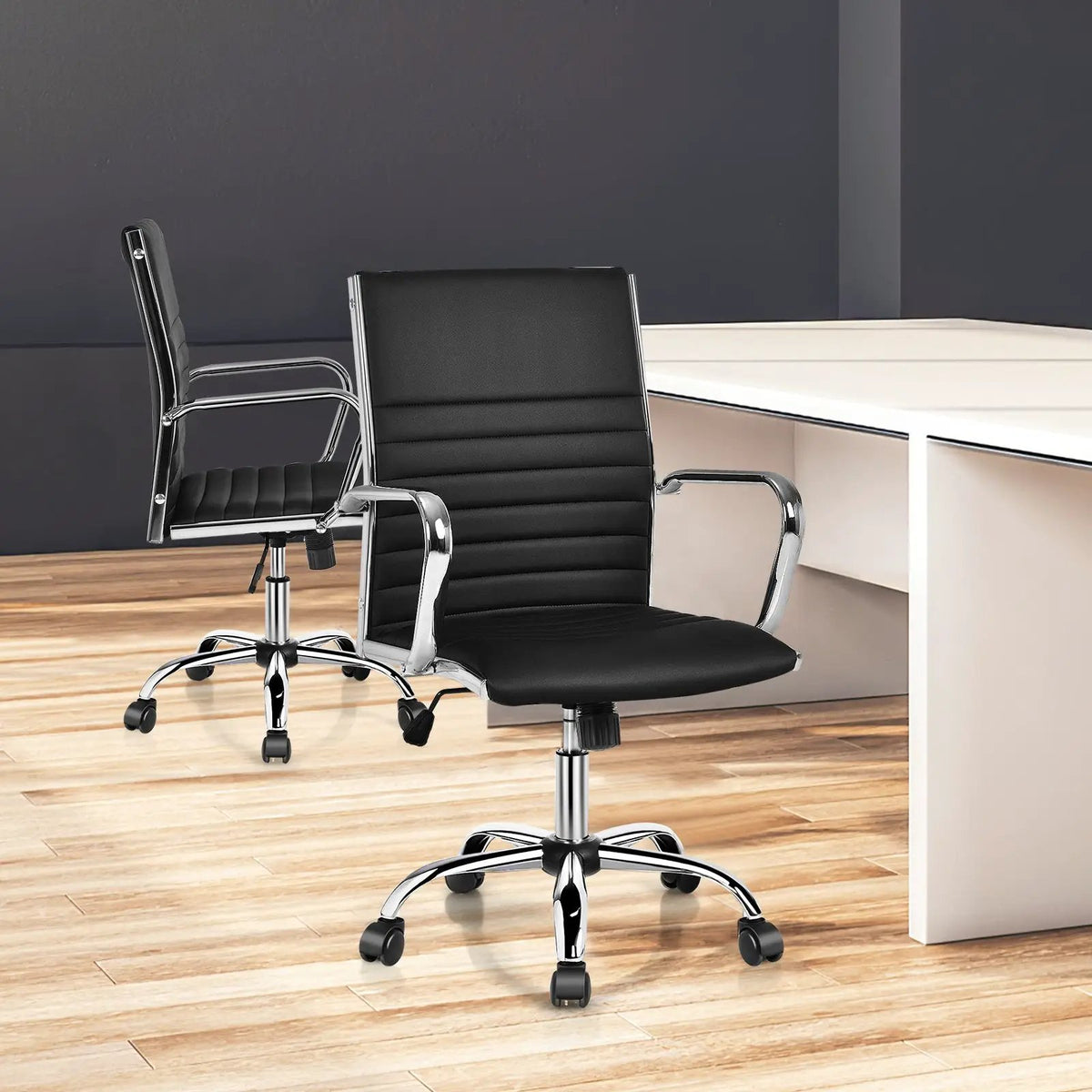 High Back Ribbed Office Chair with Armrests by DirectDeals
