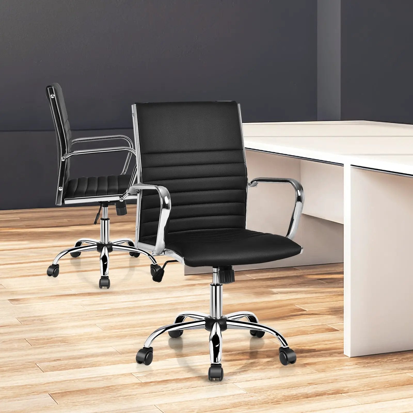 High Back Ribbed Office Chair with Armrests by DirectDeals