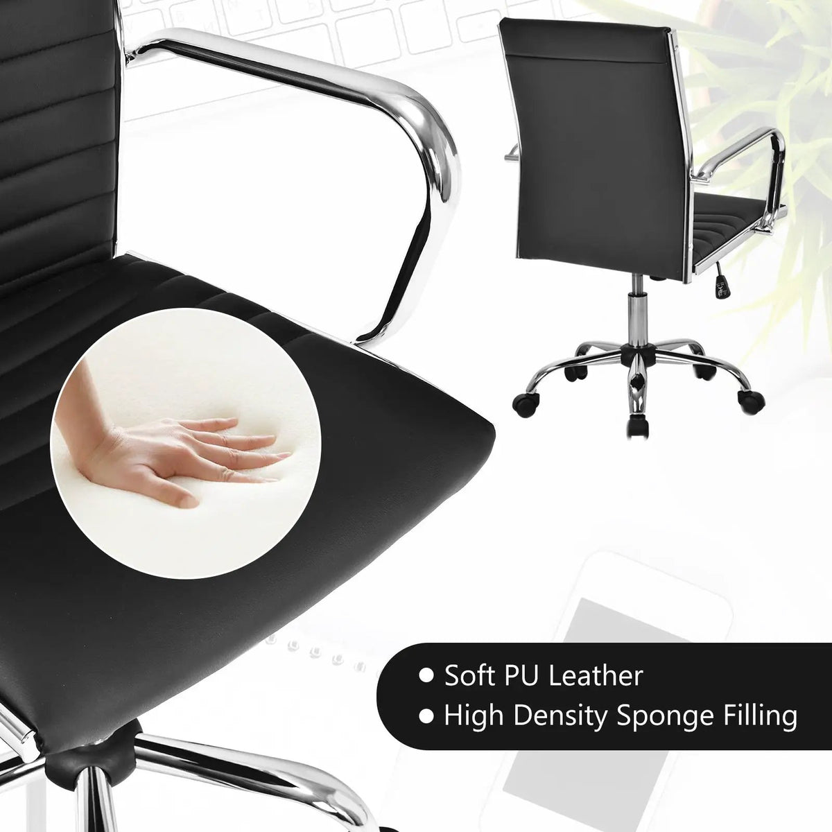 High Back Ribbed Office Chair with Armrests by DirectDeals