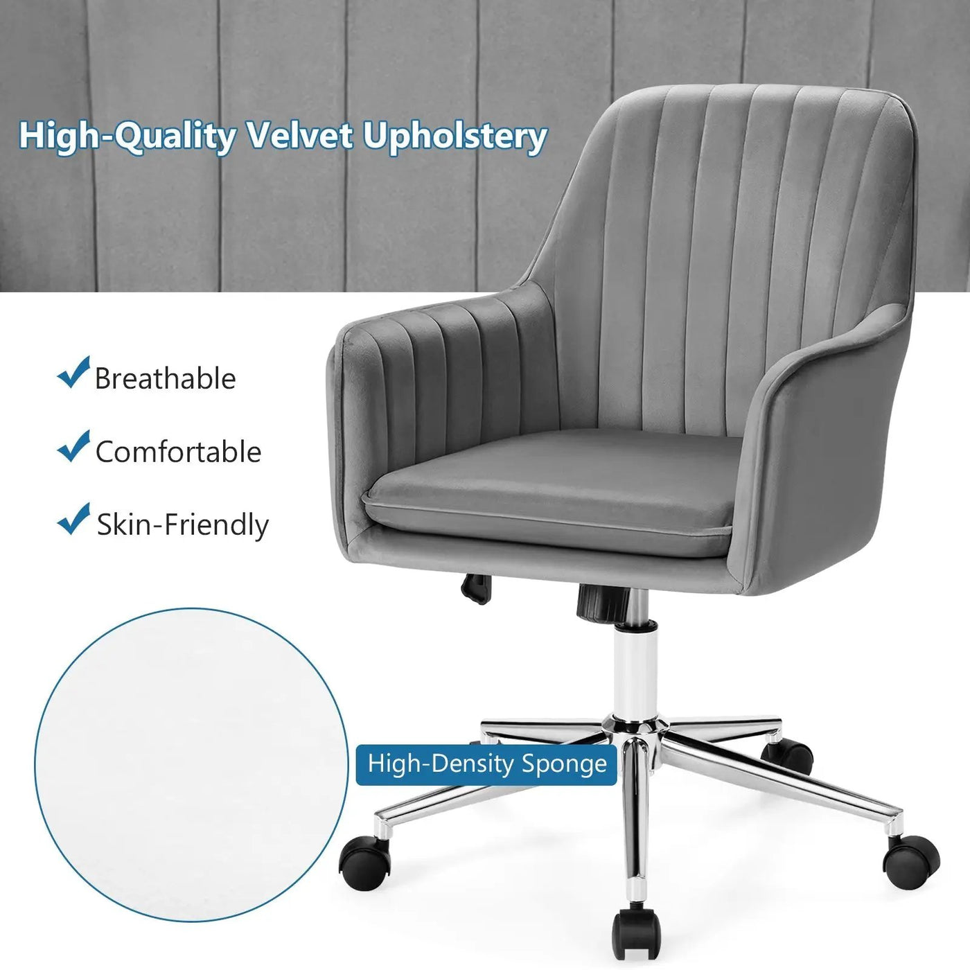 Velvet Accent Office Armchair with Adjustable Swivel and Removable Cushion by DirectDeals