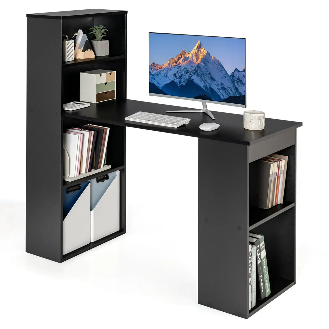 Computer Desk Writing Workstation Office with 6-Tier Storage Shelves by DirectDeals