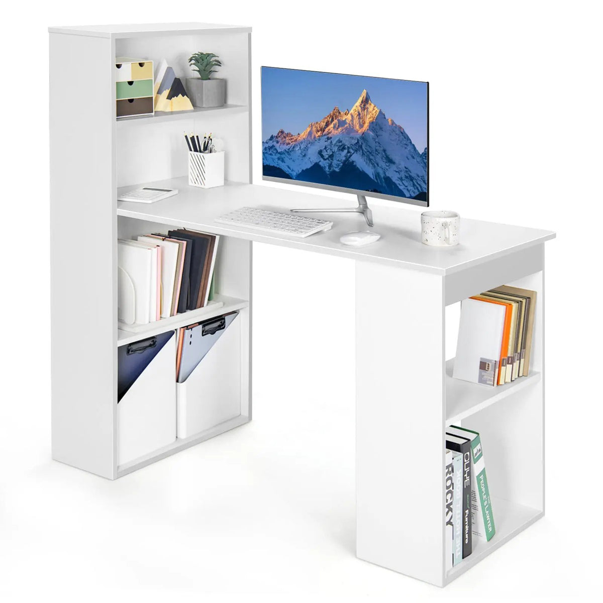 Computer Desk Writing Workstation Office with 6-Tier Storage Shelves by DirectDeals