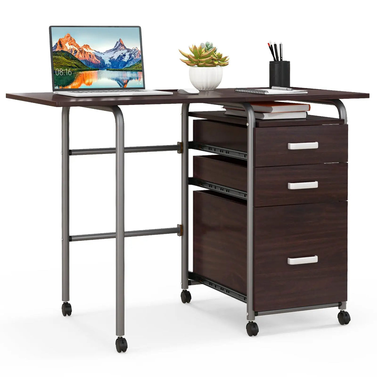 Home Office Folding Computer Laptop Desk Wheeled with 3 Drawers by DirectDeals