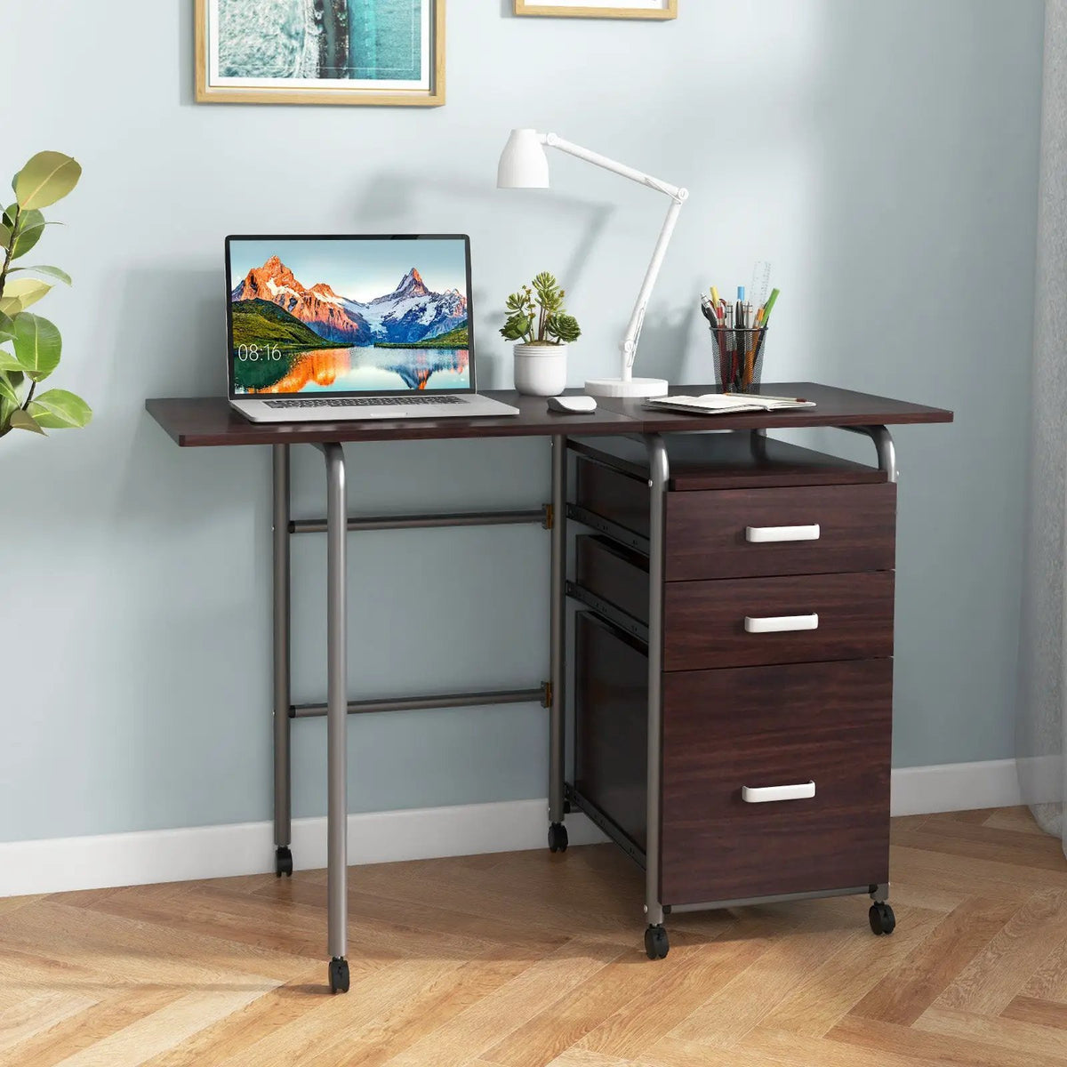 Home Office Folding Computer Laptop Desk Wheeled with 3 Drawers by DirectDeals