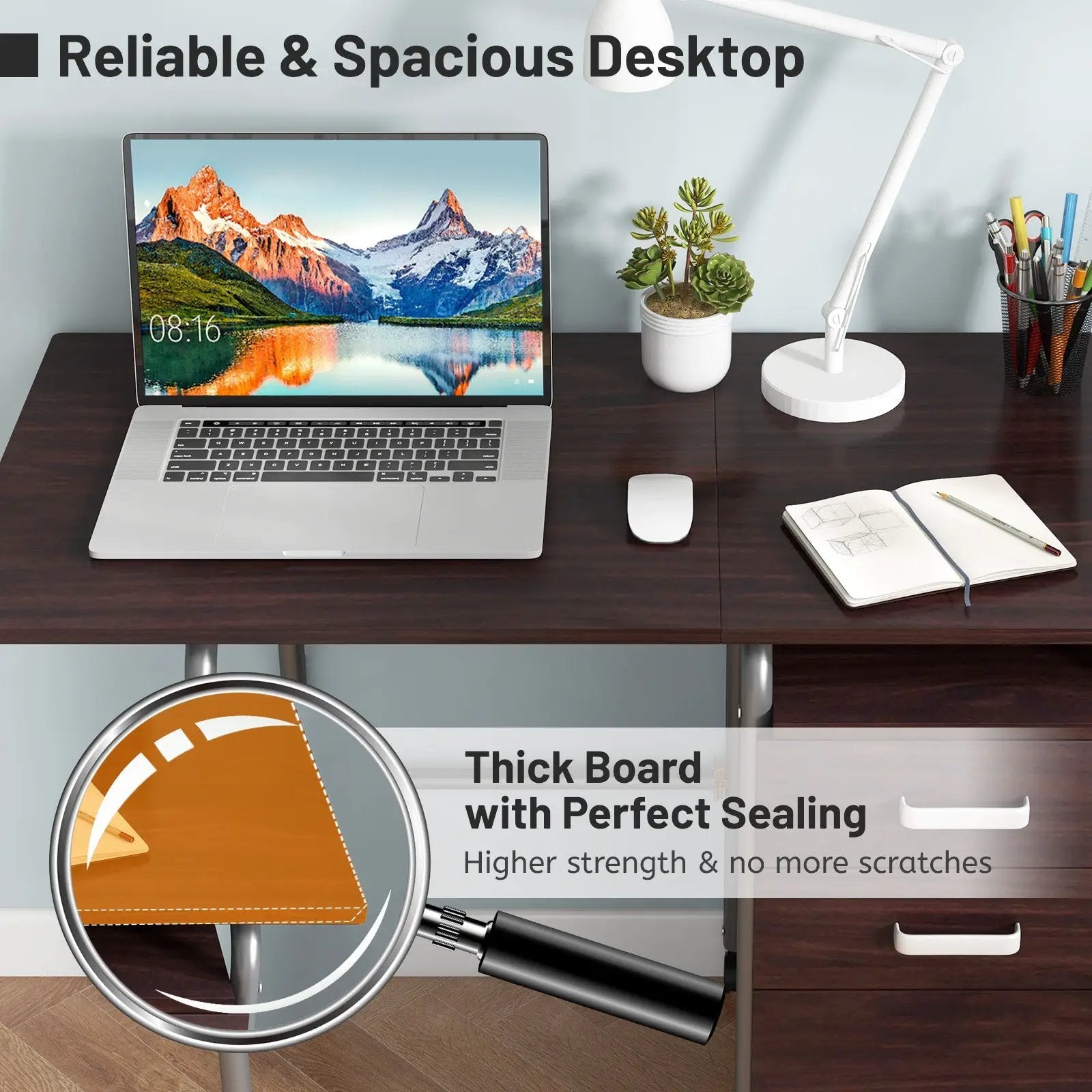 Home Office Folding Computer Laptop Desk Wheeled with 3 Drawers by DirectDeals