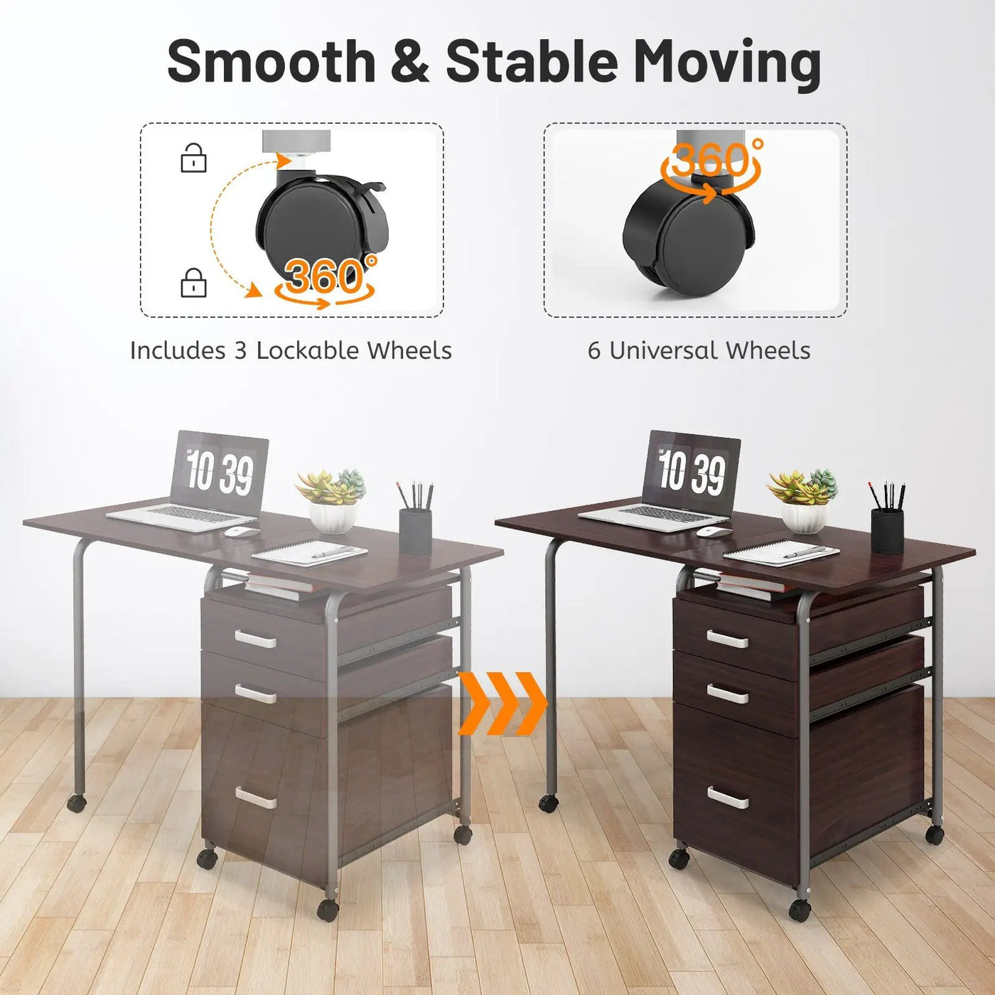 Home Office Folding Computer Laptop Desk Wheeled with 3 Drawers by DirectDeals