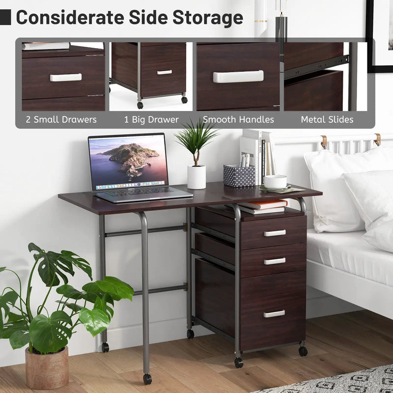 Home Office Folding Computer Laptop Desk Wheeled with 3 Drawers by DirectDeals