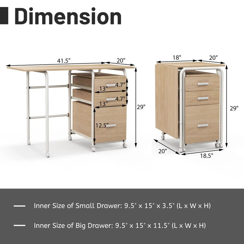 Home Office Folding Computer Laptop Desk Wheeled with 3 Drawers by DirectDeals