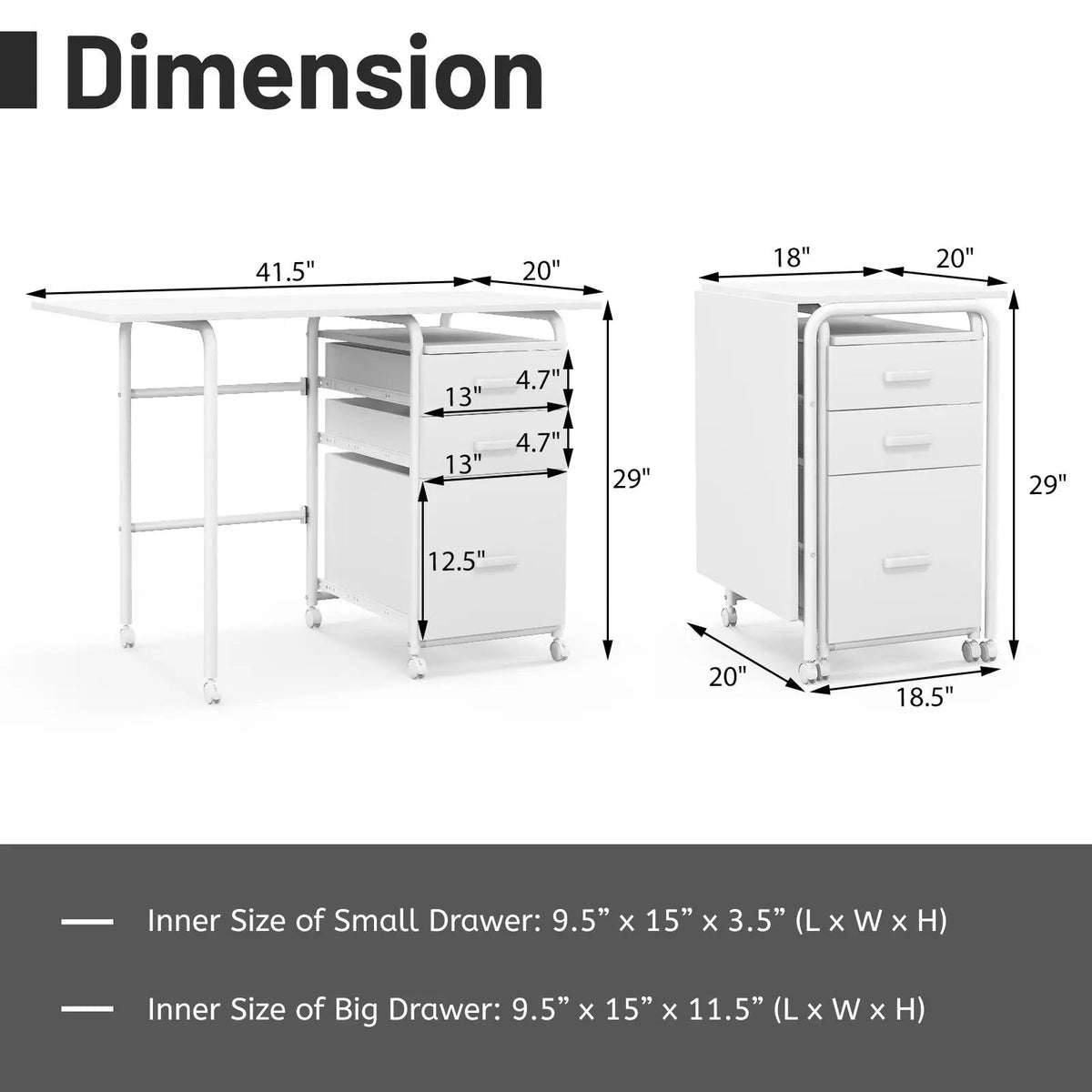 Home Office Folding Computer Laptop Desk Wheeled with 3 Drawers by DirectDeals