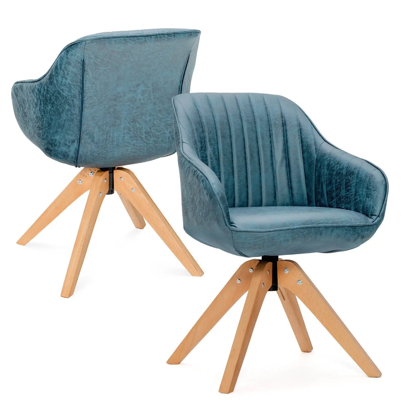 Modern Leathaire Set of 2 Swivel Accent Chair with Beech Wood Legs by DirectDeals