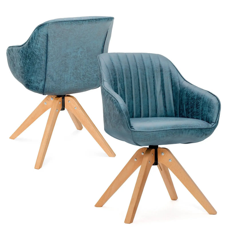 Modern Leathaire Set of 2 Swivel Accent Chair with Beech Wood Legs by DirectDeals