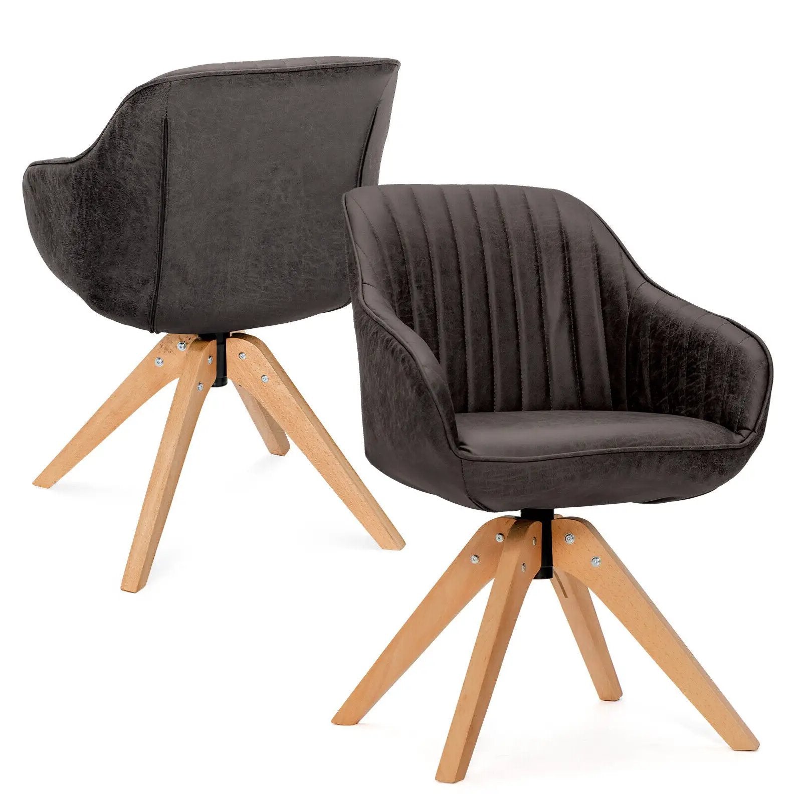 Modern Leathaire Set of 2 Swivel Accent Chair with Beech Wood Legs by DirectDeals