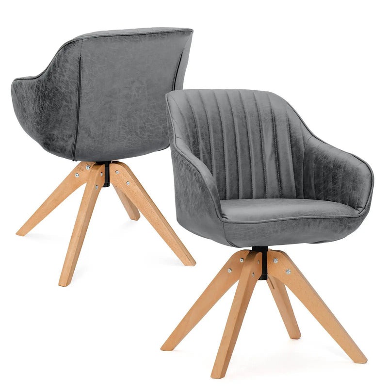 Modern Leathaire Set of 2 Swivel Accent Chair with Beech Wood Legs by DirectDeals