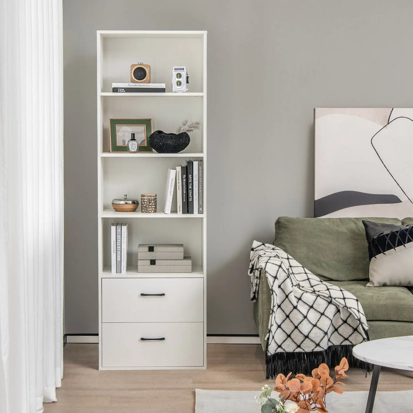 6-Tier Tall Freestanding Bookshelf with 4 Open Shelves and 2 Drawers by DirectDeals