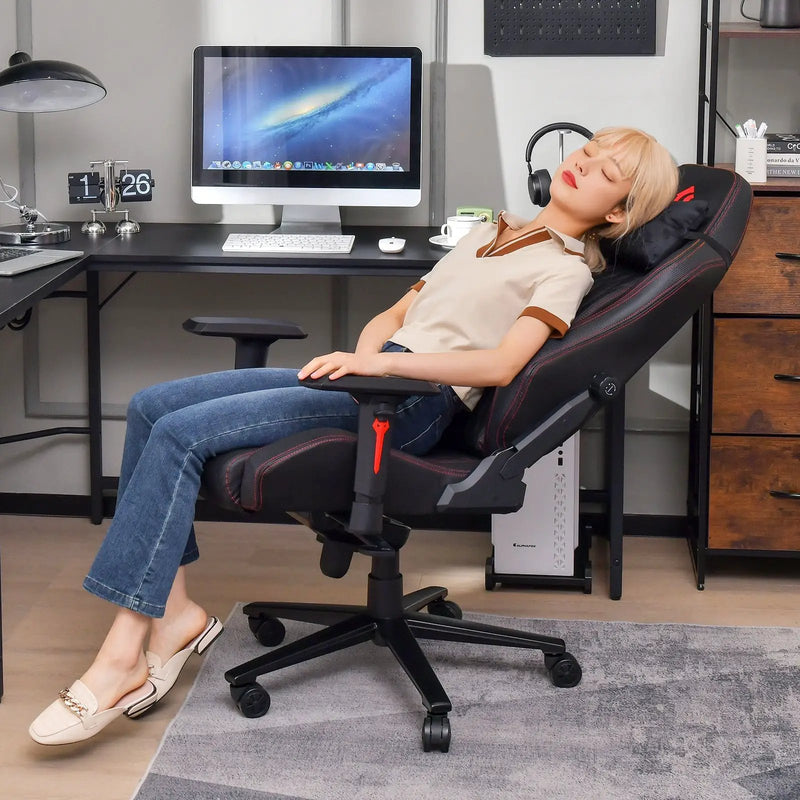 Adjustable Gaming Chair with Gas Lift 4D Armrest and Lumbar Support-Black by DirectDeals