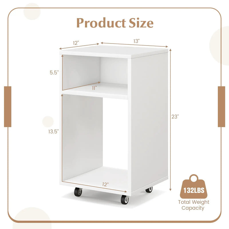 Mobile File Cabinet Wooden Printer Stand Vertical Storage Organizer-White by DirectDeals