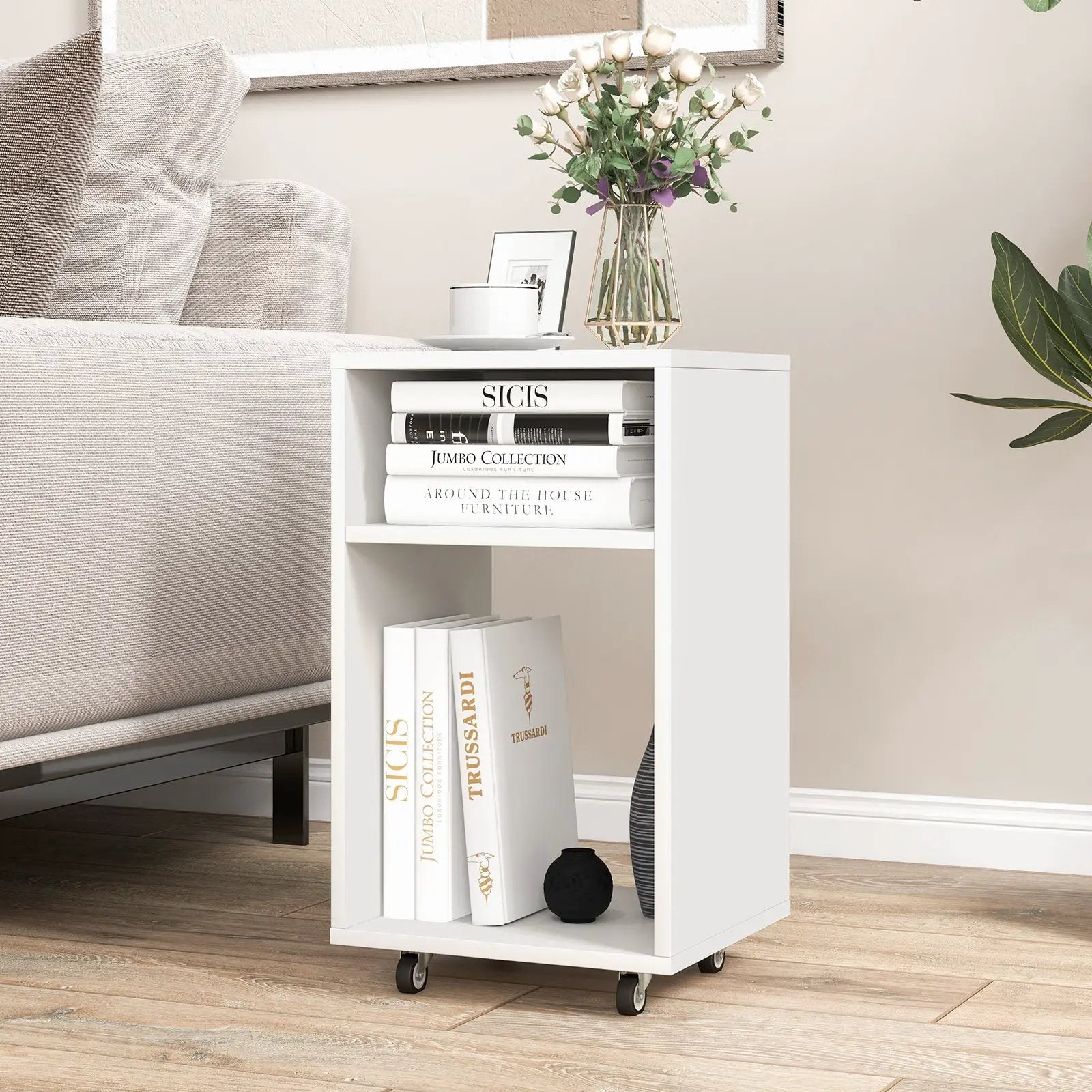 Mobile File Cabinet Wooden Printer Stand Vertical Storage Organizer-White by DirectDeals