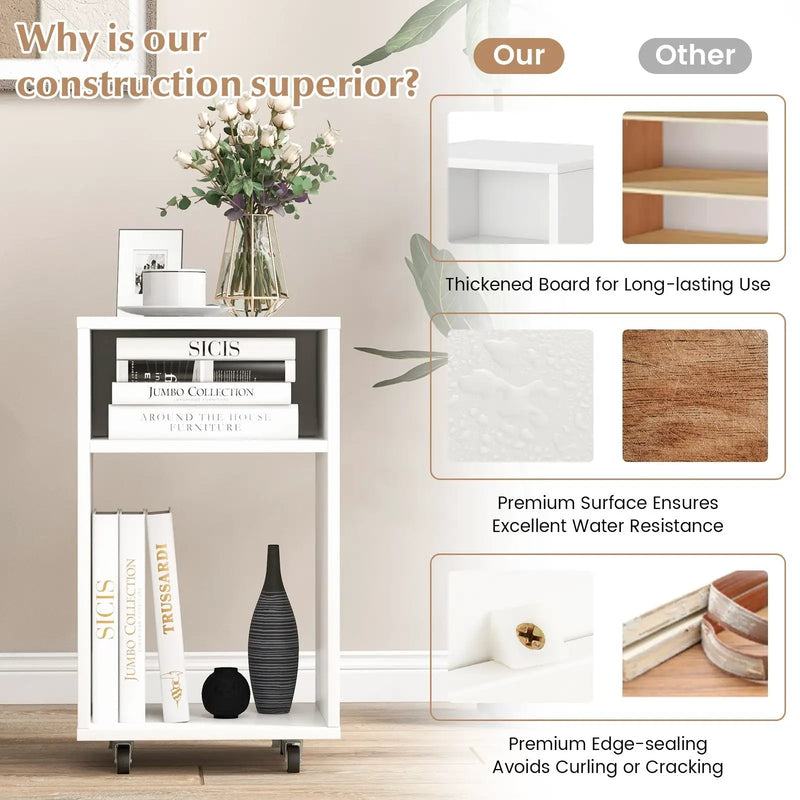 Mobile File Cabinet Wooden Printer Stand Vertical Storage Organizer-White by DirectDeals