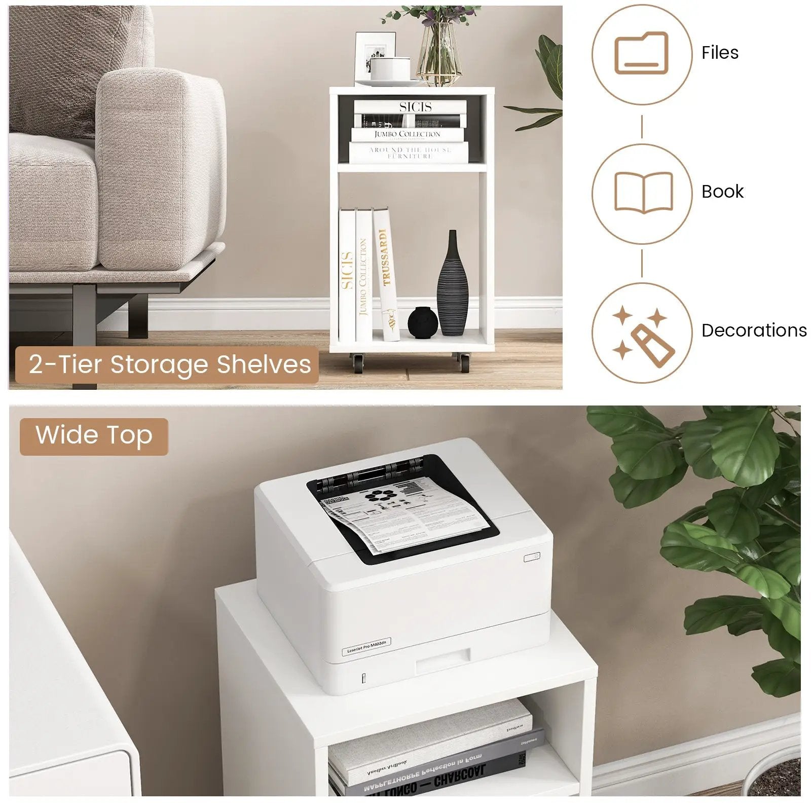 Mobile File Cabinet Wooden Printer Stand Vertical Storage Organizer-White by DirectDeals