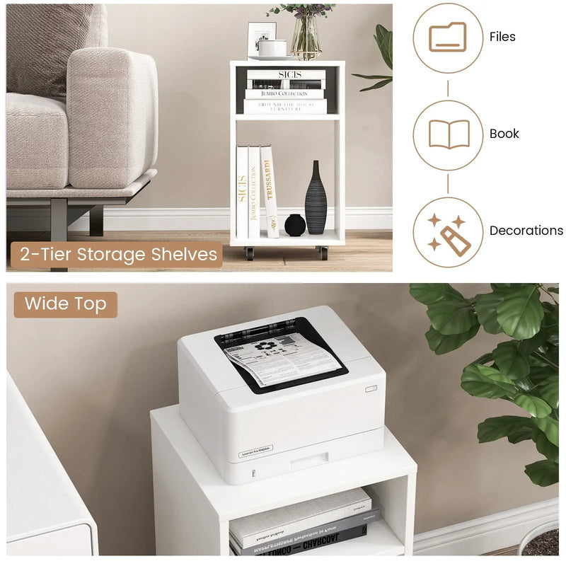 Mobile File Cabinet Wooden Printer Stand Vertical Storage Organizer-White by DirectDeals