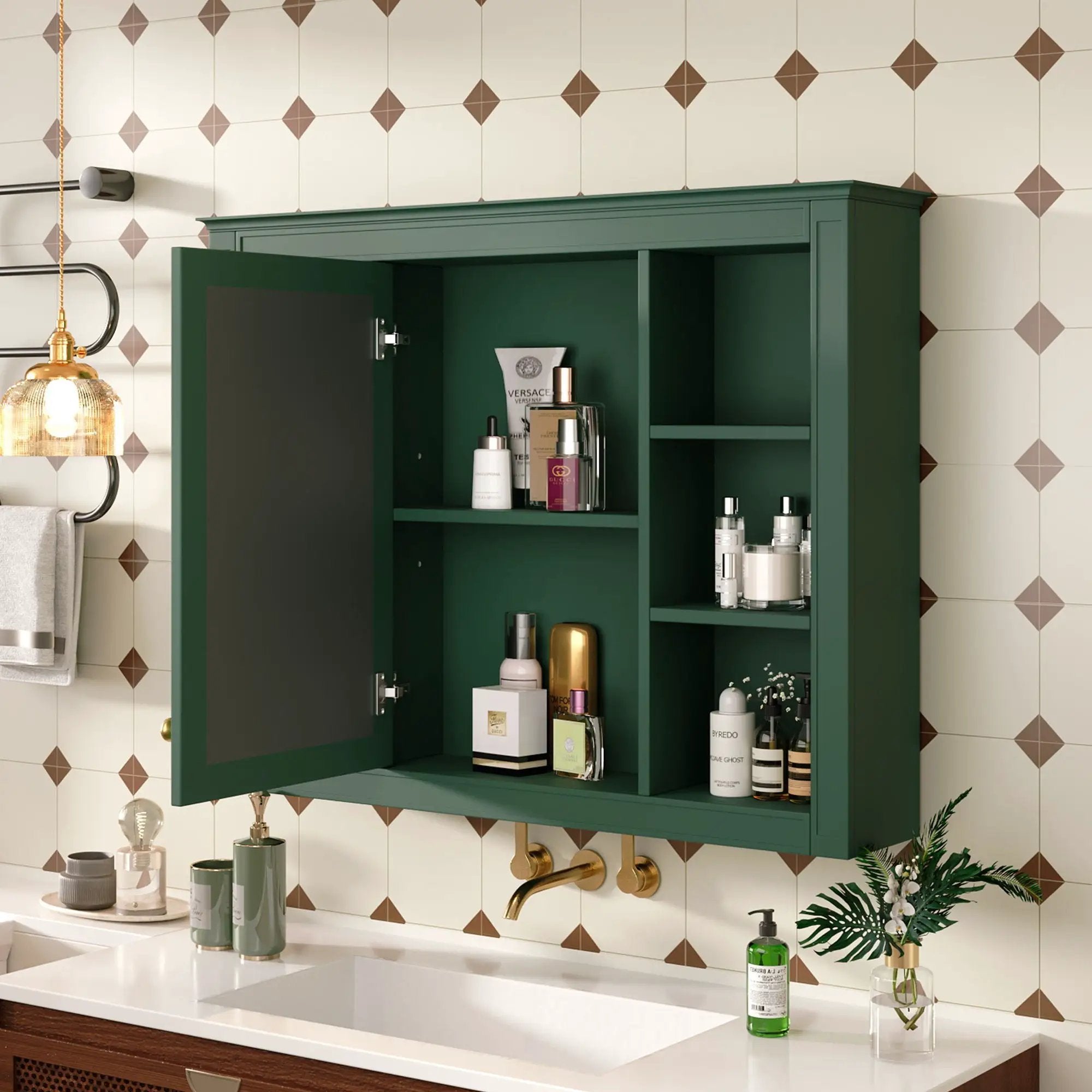 Wall Mounted Medicine Cabinet With Mirror, Storage Cabinet Featuring 6 Open Shelves And Adjustable Interior by Unique Piece Furniture