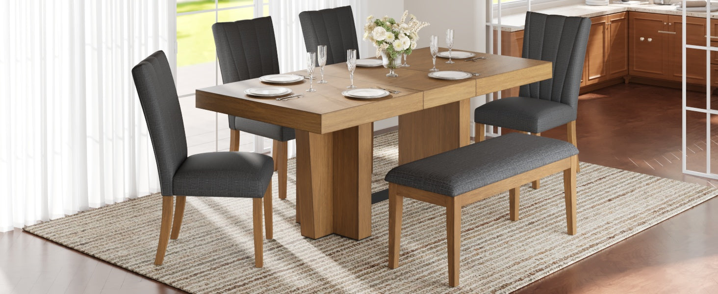 TOPMAX Farmhouse Extendable Wood Dining Table Set for 6 by HouseOfZazla