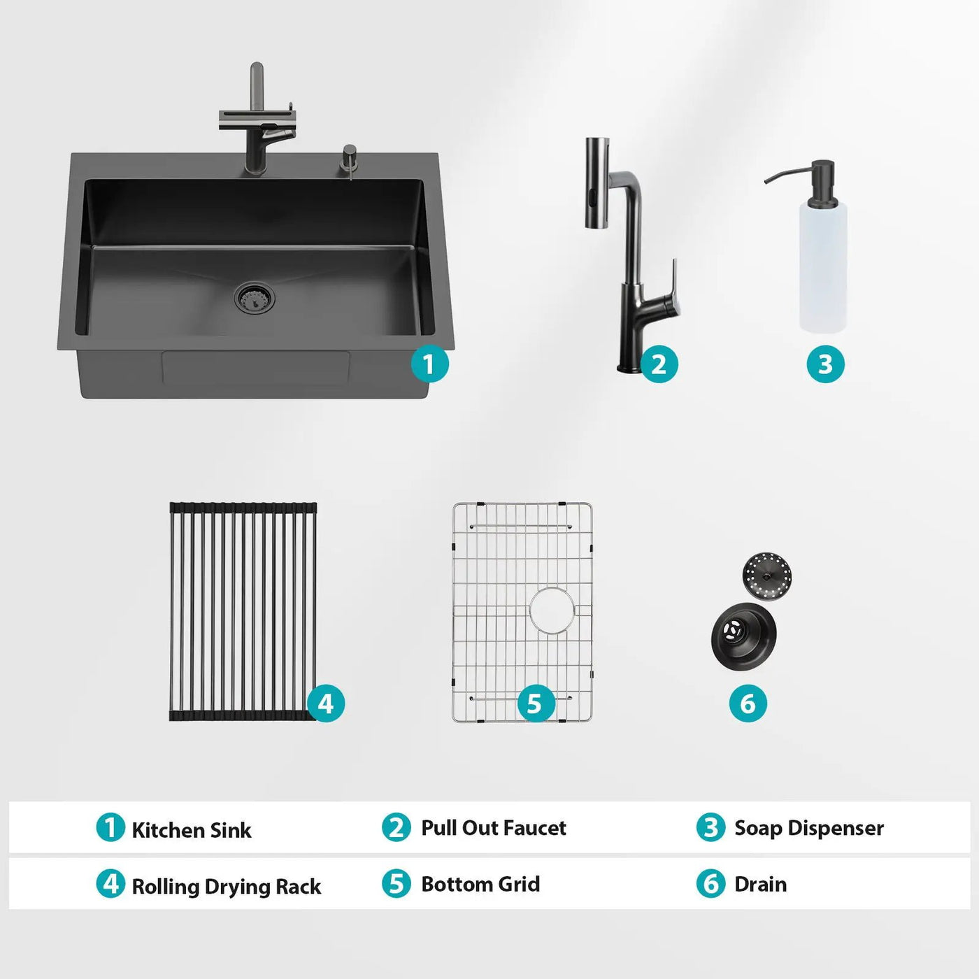 Drop-In Stainless Steel Kitchen Sink With Pull-Out Faucet And Soap Dispenser by HouseOfZazla