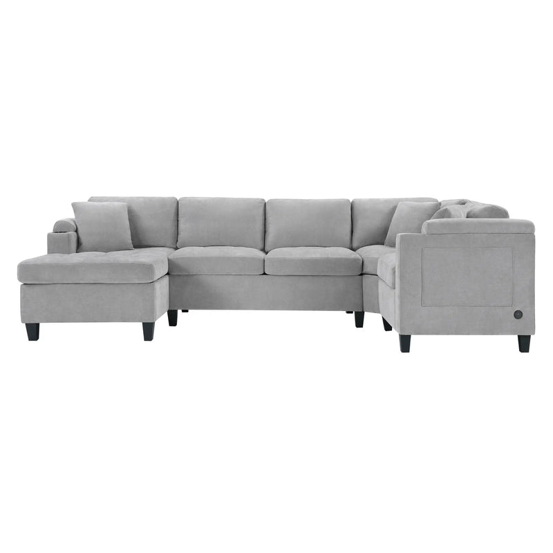 U Shaped Sectional Sofa, Corner Living Room Couch With Built In Cup Holders, Storage, USB Ports by Unique Piece Furniture