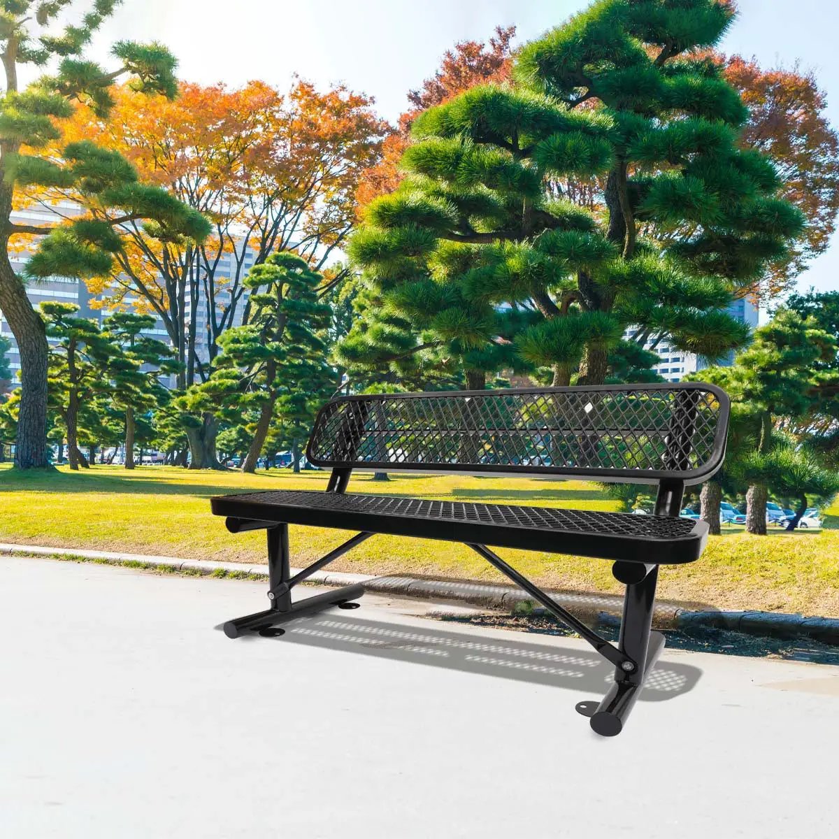 Outdoor Steel Bench With Backrest by Unique Piece Furniture