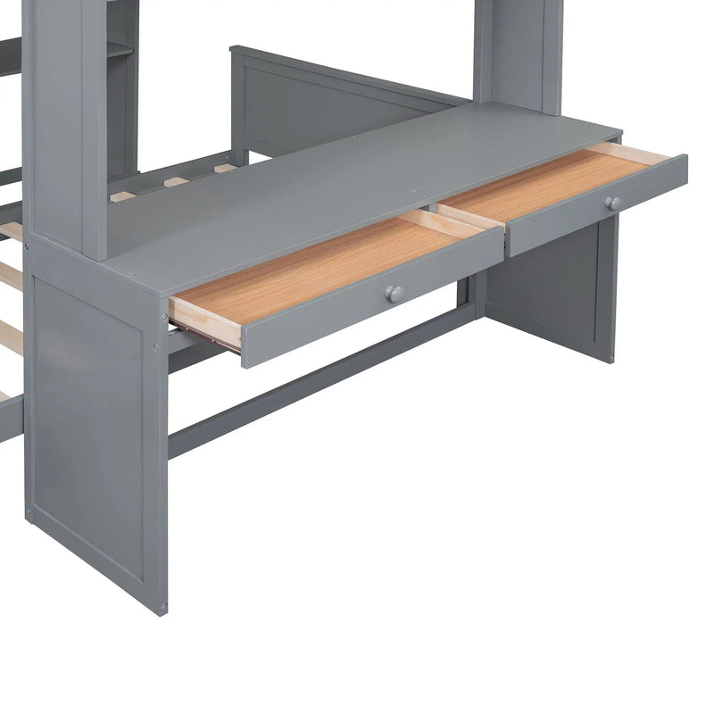 Loft Bed With A Twin Size Standalone Bed, Shelves, Desk, And Wardrobe by HouseOfZazla