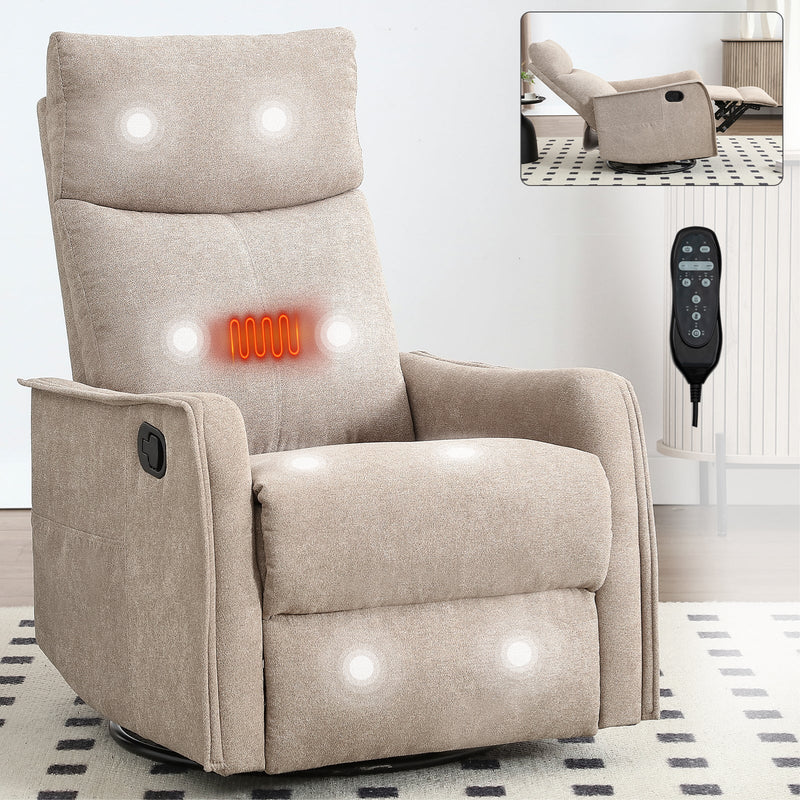 Heat Massage Manual Recliner Chair with Rocker and Swivel in Khaki by HouseOfZazla