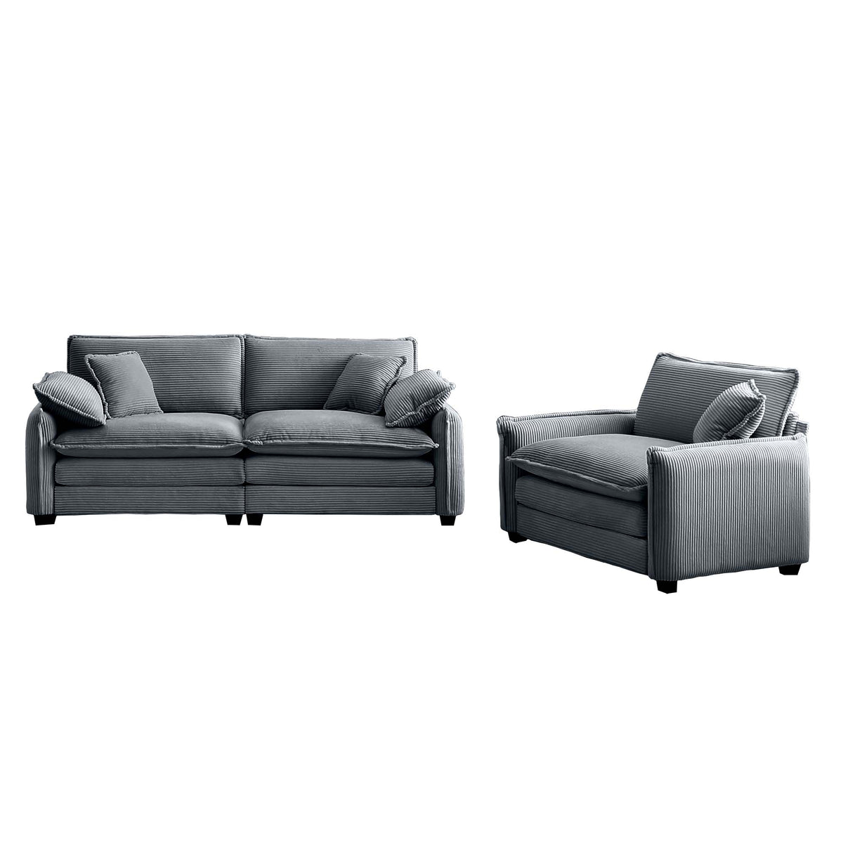 Modern Corduroy Sofa Set with Two Pieces - Grey or Green, photo 5 of 10