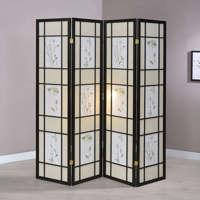 Catabella 4-Panel Room Divider Folding Shoji Screen Floral by Unique Piece Furniture