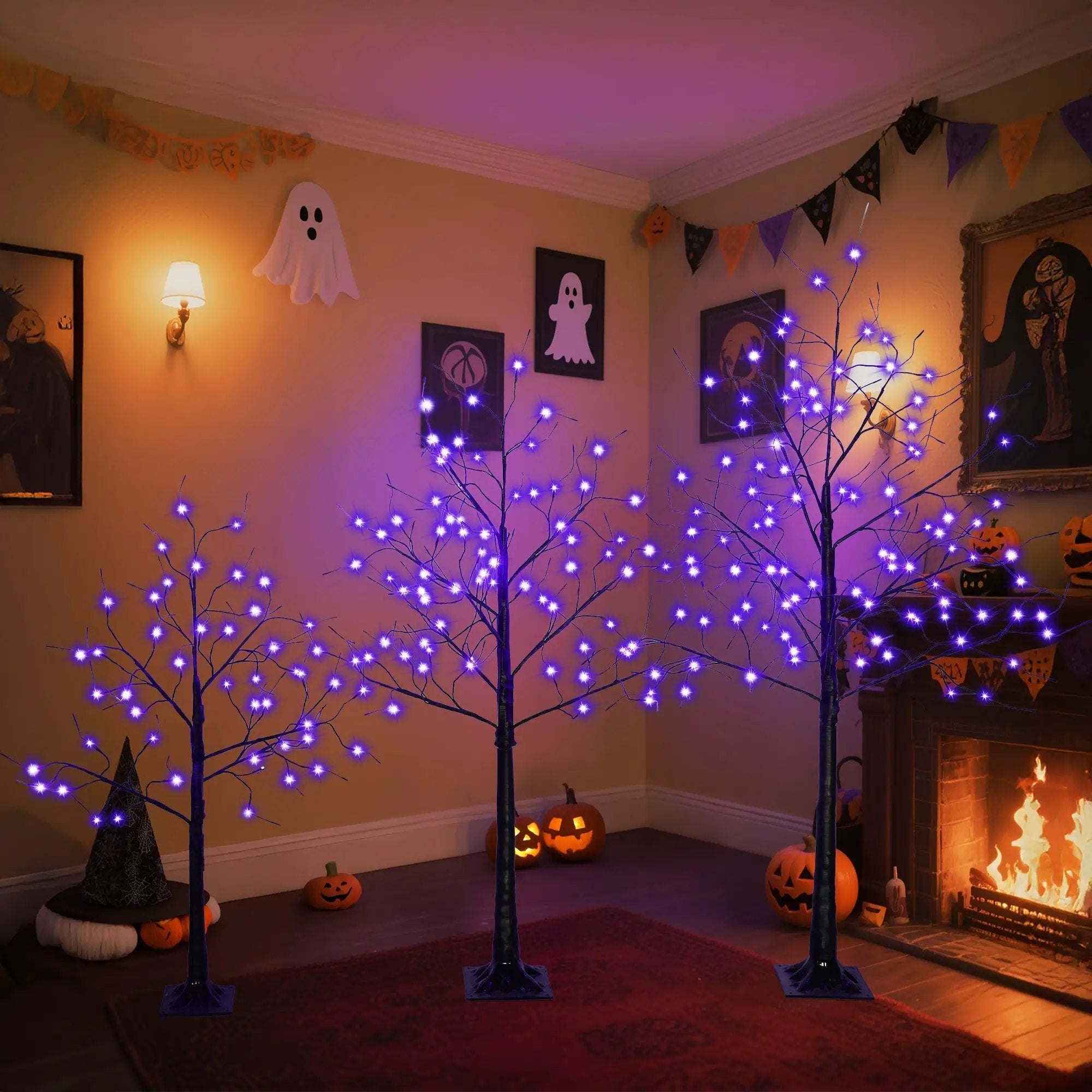 3 Pc Illuminated Halloween Tree with Purple LED Glow by HouseOfZazla