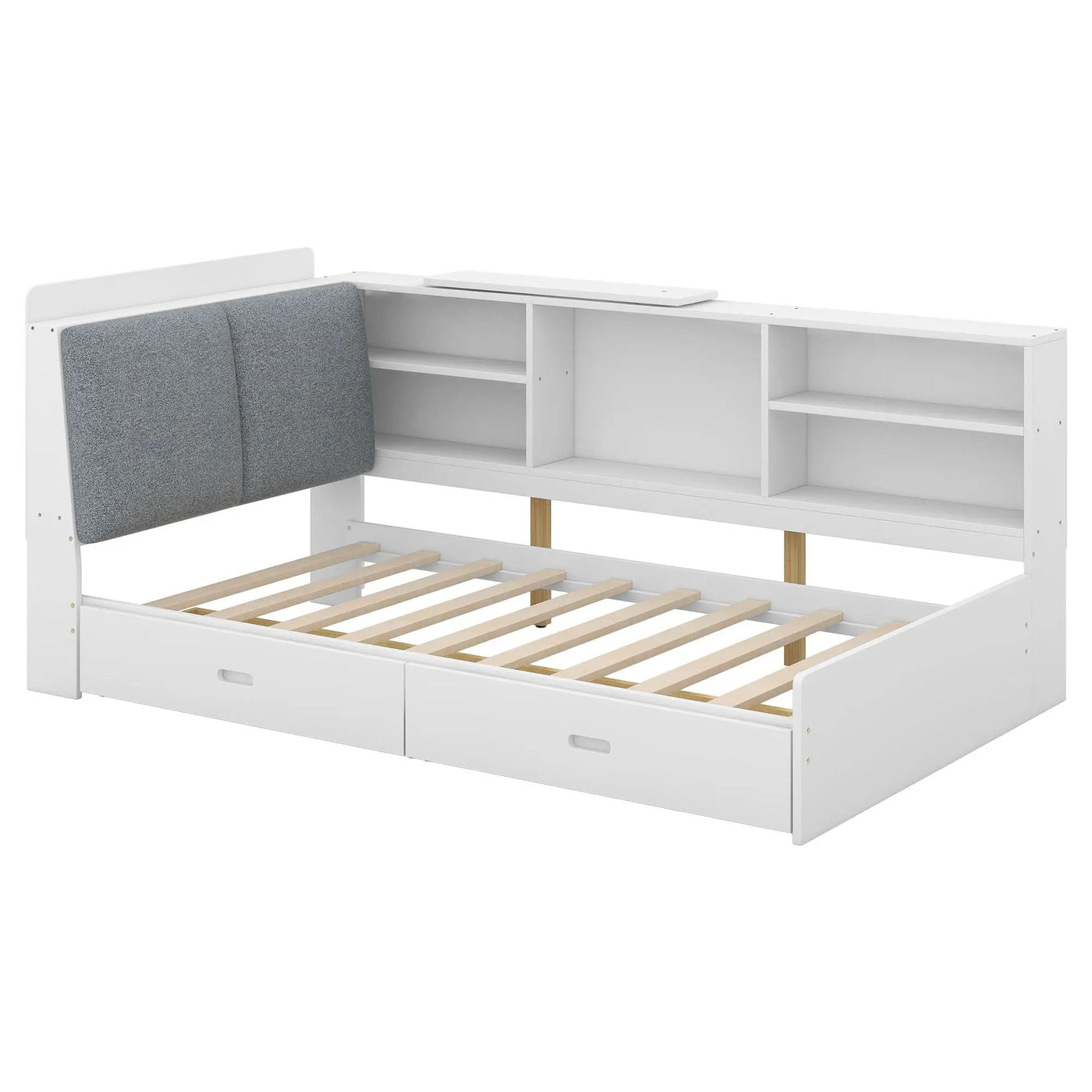 Platform Bed With Storage Headboard, Shelves And 2 Drawers by HouseOfZazla
