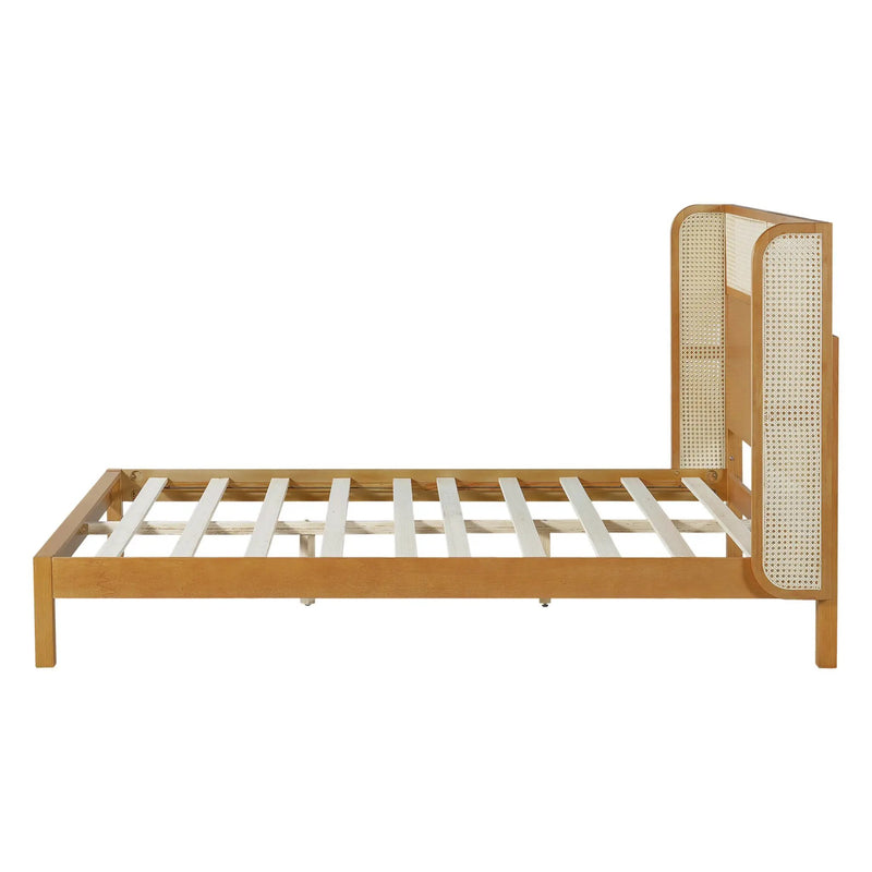 Premium Rubber Wood Platform Queen Bed Frame with Headboard by HouseOfZazla