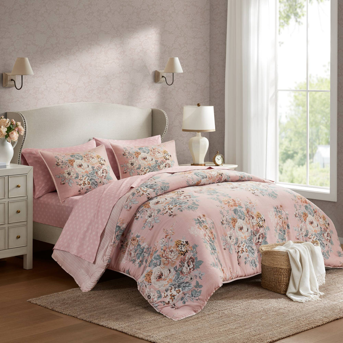 Cal King Floral Print 7-Piece Bedding Set with Comforter - Multi-Color