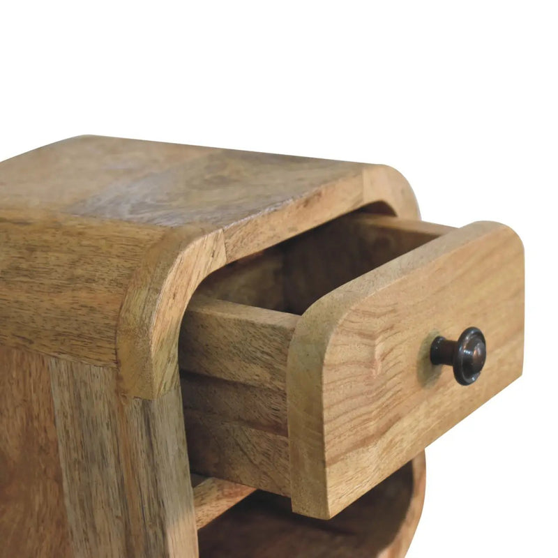Extra Mini Curved Oak-ish Bedside with Open Slot, 1-Drawer by HouseOfZazla