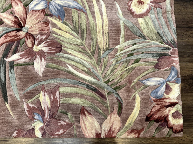 Hand Tufted Floral Rug 5x8, Light Rose Wool Carpet by Jewel Rugs