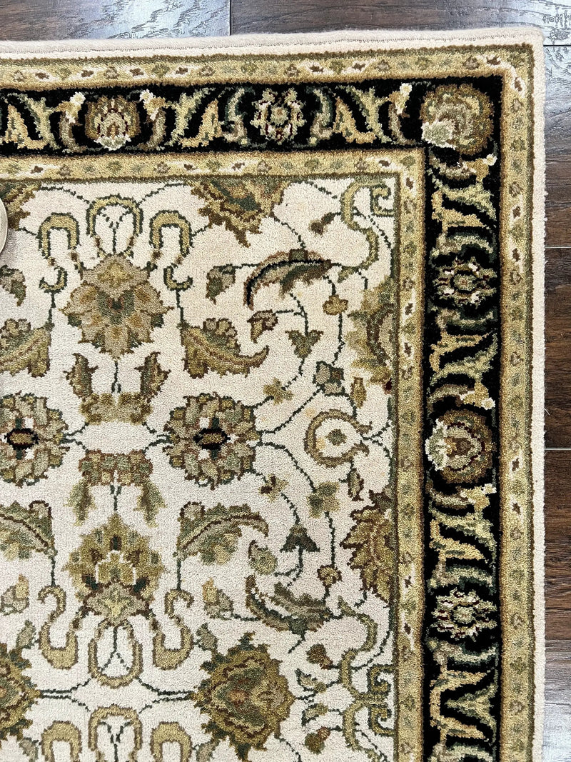 Small Indo Mahal Rug 2.5 x 4, Wool Indian Oriental Carpet, Hand Knotted Handmade Vintage Traditional Rug, Beige Tan Black by Jewel Rugs