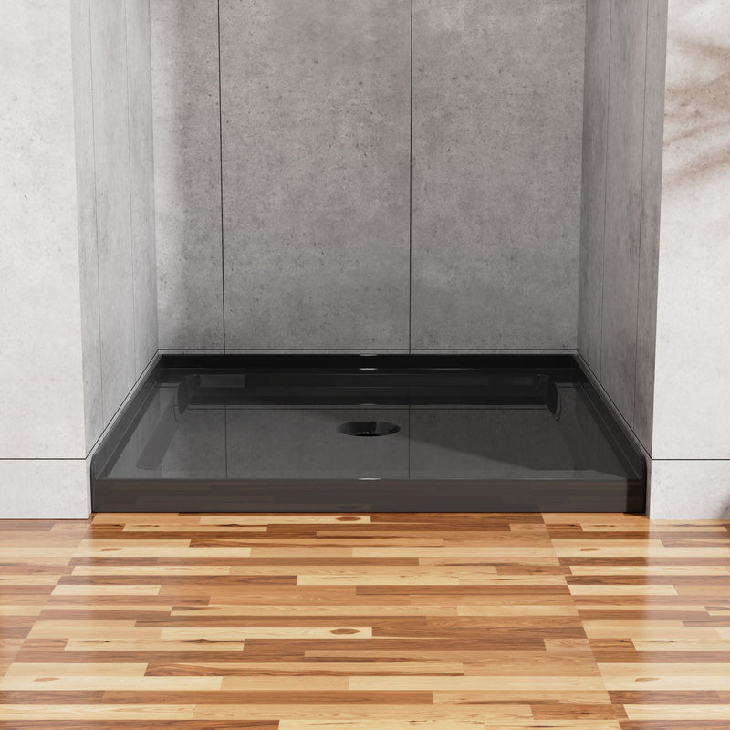 Shower Base, Anti Slip Center Drain Single Threshold - Black by HouseOfZazla
