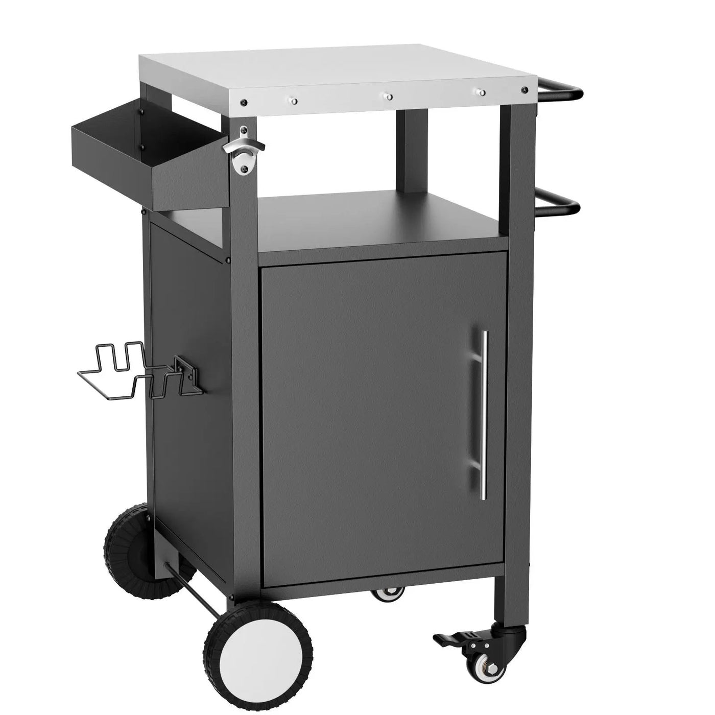 Outdoor Grill Cart With Storage, Rolling Bar Cart With Hooks And Spice Rack Stainless Steel by HouseOfZazla