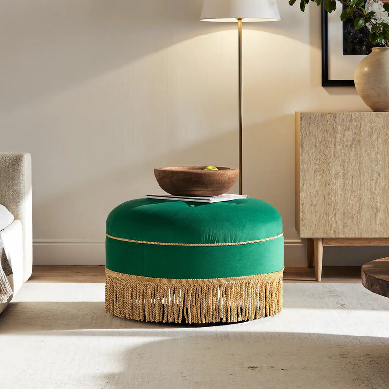 Yolanda 24" Round Upholstered Accent Ottoman, Ultramarine by HouseOfZazla